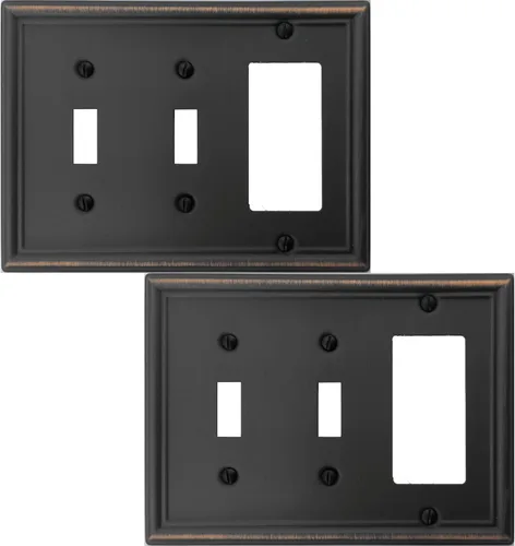 Miniatura 23 de OKAWYC Cubierta de Interruptor de Luz de Palanca Triple Luca Placa de Pared de Metal, Paquete de 2 Bronce Envejecido 3 Gang, Cubierta de Interruptor