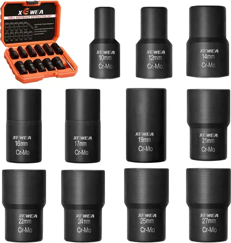 XEWEA Juego de 12 extractores de tuercas de oreja, 1/2 pulgada, extractor de bloqueo de rueda para quitar daños, congelados, oxidados, pernos 12