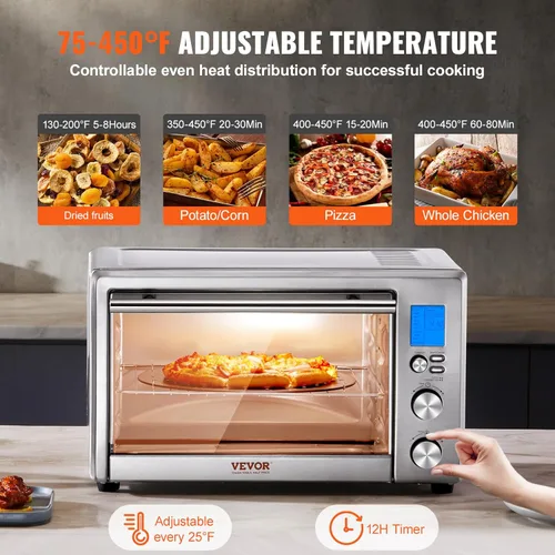 Miniatura 4 de VEVOR Horno tostador con freidora de aire, 28L/29.6 cuartos de galón, gran capacidad, horno de convección funcional 13 en 1, horno tostador de 2