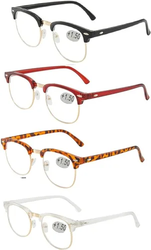 Miniatura 12 de Gafas de montura media Retro con lentes semi sin borde transparentes con bloqueo de luz azul para hombres y mujeres, 3 Pack Mix