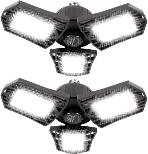 Miniatura 8 de Luces LED de garaje de 50 W - 5000 lúmenes, 6500 K, luz diurna, iluminación LED de techo de garaje de tres hojas, paquete de 2
