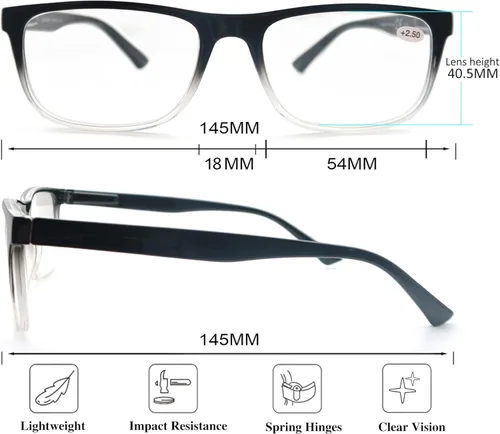 Miniatura 3 de Gafas de lectura grandes para hombres Lentes de lectura amplias 1.50 Lentes de aumento ligeros transparentes para hombres con cabeza grande Paquete