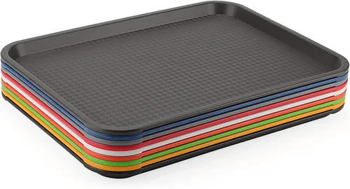 Miniatura 6 de LEXININ 9 bandejas de plástico de 16 x 12 pulgadas para servir comida rápida, juego de bandejas para servir restaurante, bandeja colorida