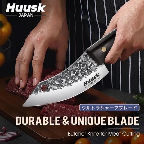 Miniatura 2 de Huusk Mini cuchillo japonés, pequeños cuchillos de carne con funda, cuchillos únicos de cavernícola, cuchillo vikingo de chef forjado a mano