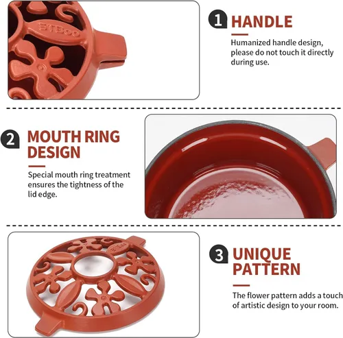 Miniatura 4 de Vaporizador de Estufa de Leña: Humidificador de Chimenea de Hierro Fundido Olla Interior para Calefacción del Hogar Tazón Redondo Accesorios Rojo