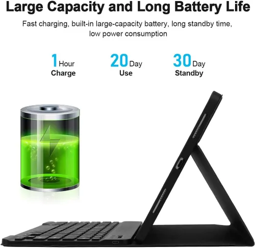 Miniatura 8 de Funda de teclado LAMA para iPad de 10.2 pulgadas, estuche inalámbrico con teclado con soporte para lápices para iPad de 10.2 y 10.5 pulgadas