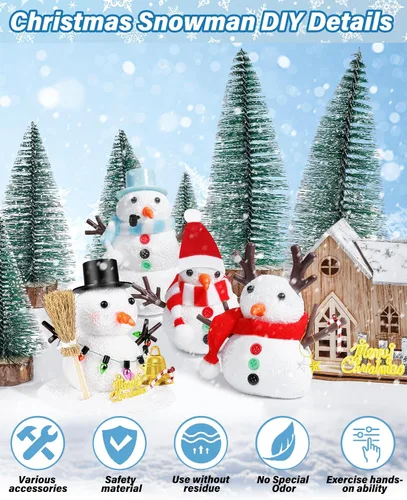 Miniatura 3 de Kit de 16 piezas de muñeco de nieve, construye un muñeco de nieve para niños, manualidades de Navidad, manualidades creativas de arcilla seca al