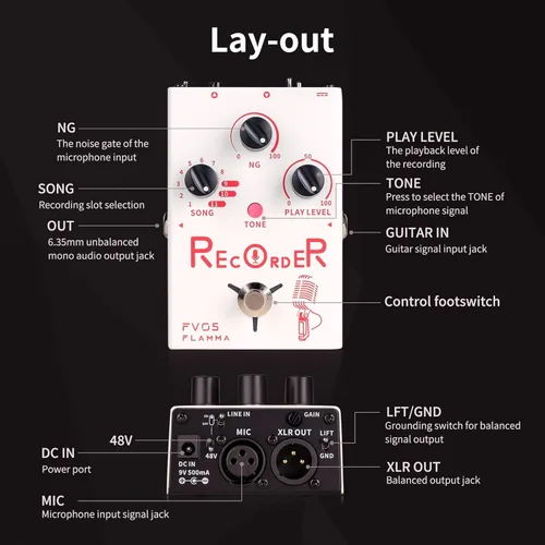 Miniatura 8 de FLAMMA FV05 Procesador de efectos vocales con grabadora de 70 minutos, puerta de ruido y efectos de reverberación para guitarra vocal, looper, pedal