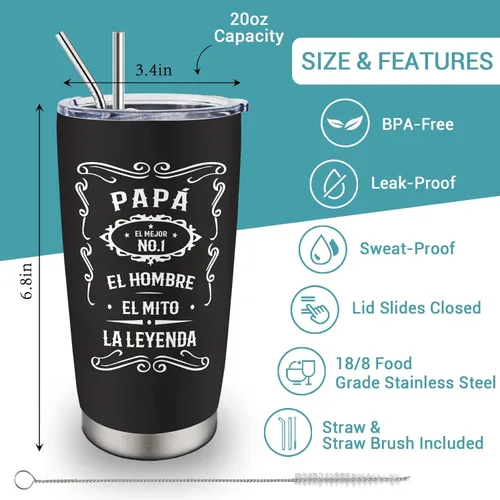 Miniatura 2 de Regalos para papá, regalos para papá en español, regalos de Navidad para papá mexicano, El Mejor Papa Del, regalos para papá español, vaso de 20