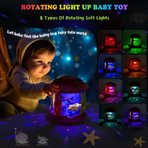 Miniatura 6 de M SANMERSEN Juguetes para bebés niña de 6-12 meses - Juguetes musicales con proyector giratorio de océano para bebés de 12-18 meses, juguetes Rosa