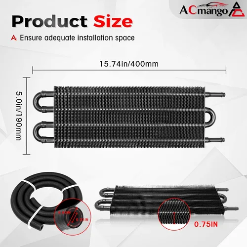 Miniatura 3 de Kit enfriador de transmisión de tubos y aletas Ultra-Cool de 4 pasos universal 402 de aluminio negro con kit de enfriador de aceite de 5/16