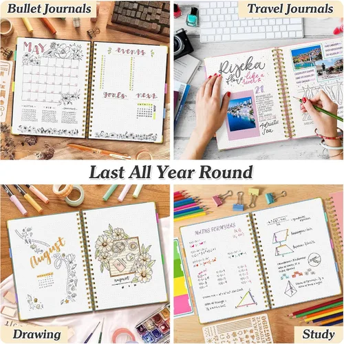 Miniatura 6 de Cuaderno de viñetas con espiral, diario de 300 páginas de cuero con contenido, cuadernos de 120 g/m² de papel grueso que no deja pasar la tinta