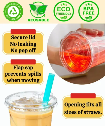 Miniatura 2 de Vasos de plástico transparente de 16 onzas con tapas, 25 juegos de tazas de café helado de plástico desechables con tapas sin pajilla, taza de café
