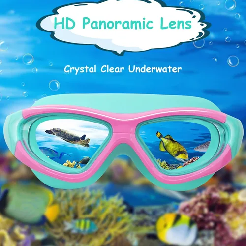 Miniatura 3 de Vvinca Gafas de natación para niños de 3 a 12 años, diseño mejorado 2024 con tapón para la oreja y la nariz, visión amplia, antivaho sin fugas
