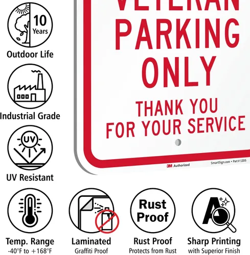 Miniatura 7 de SmartSign Letrero de metal con texto en inglés "Veteran Parking Only - Thank You For Your Service" de 18 x 12 pulgadas con símbolo de la bandera