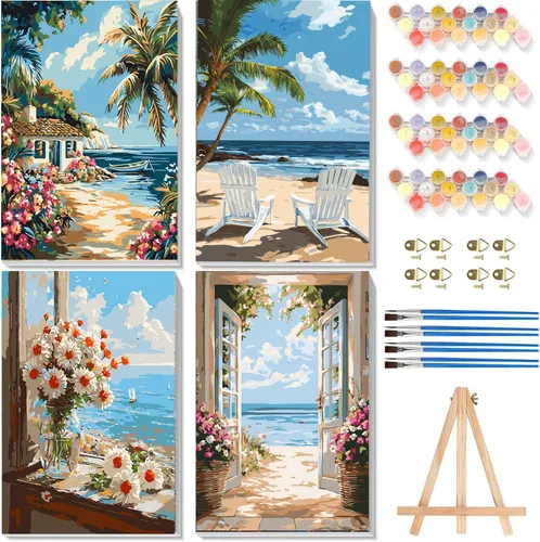 Miniatura 12 de Pintura de bolas de flores por números para adultos, kit de pintura por números para adultos, paquete de pintura por números para principiantes