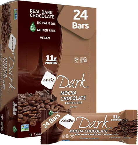 NuGo Moca de chocolate oscuro, 0.39 oz de proteína vegana, 200 calorías, sin gluten, 24 unidades