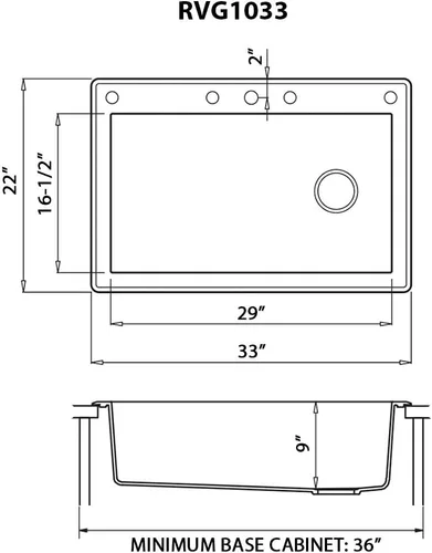Miniatura 8 de Ruvati RVG1033RN - Fregadero de cocina de cuarzo compuesto de granito de 33 x 22 pulgadas, montaje superior, color verde enebro Verde (Juniper Green)
