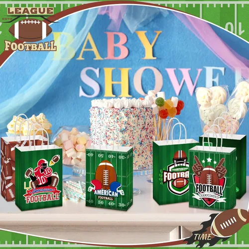 Miniatura 6 de Outus 24 bolsas de papel para fiesta de fútbol, regalo de fútbol, bolsas de papel con asas, pelota deportiva, bolsa de dulces para pelotas