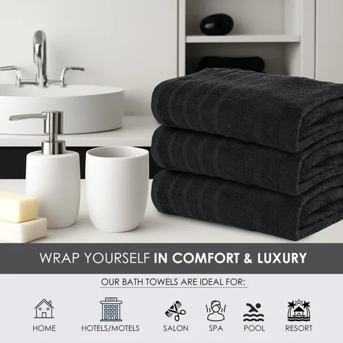 Miniatura 2 de Paquete de 6 toallas de baño negras (paquete de 6, 30 pulgadas de ancho x 60 pulgadas de largo, 30 pulgadas de ancho x 60 pulgadas de largo), toalla