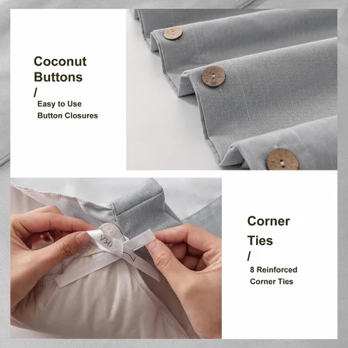 Miniatura 5 de MUKKA - Funda de edredón de microfibra con botones, lino jaspeado tipo Chambray, estilo moderno, suave, con cierre de botones de coco