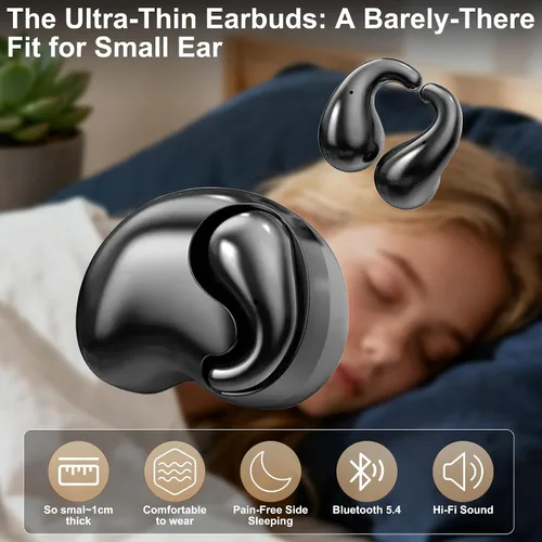 Miniatura 3 de Auriculares inalámbricos ultraplanos para orejas pequeñas, mini auriculares Bluetooth para mujeres y niñas, tiempo de reproducción 24 horas, diseño