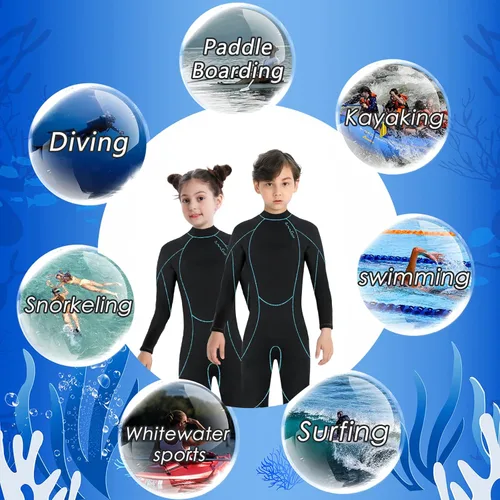 Miniatura 4 de OMGear - Traje de neopreno térmico para niños de 3 mm para niños y niñas jóvenes, niños, traje de neopreno para niños para aguas frías, manga Negro