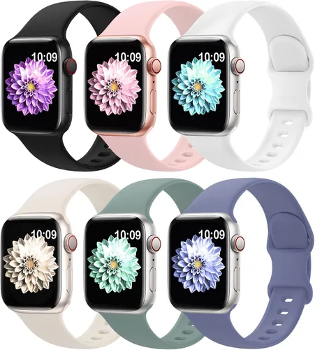 Miniatura 13 de Paquete de 6 bandas deportivas compatibles con Apple Watch de 38mm 40mm 41mm 42mm 44mm 45mm 49mm 46mm, correa impermeable de silicona para iWatch