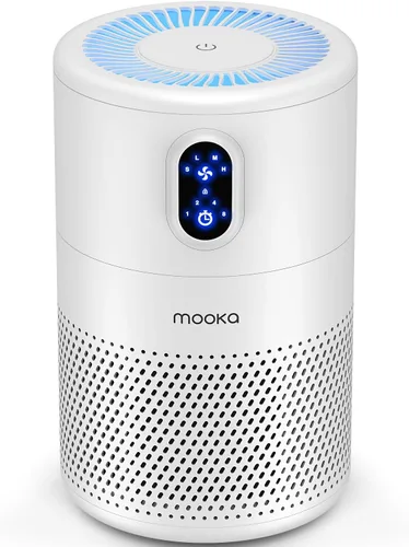 Purificador de aire MOOKA para el hogar, para habitación grande hasta 430ft², filtro limpiador H13 True HEPA, eliminador de olores, elimina el Blanco