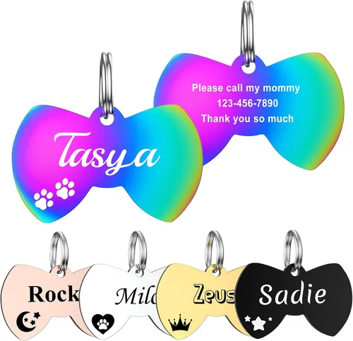 Miniatura 9 de GISUREY - Etiquetas de perro grabadas para mascotas, de acero inoxidable, etiquetas personalizadas de nombre de perro y gato, etiquetas de Hueso