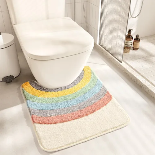 Miniatura 15 de Bonito tapete para inodoro en forma de U, de microfibra ultra suave, antideslizante, absorbente de agua, lavable a máquina, tapete de ducha de 20 x