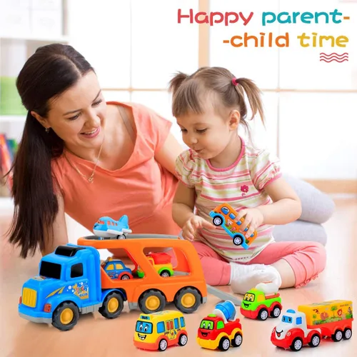 Miniatura 3 de Forty4 Paquete de 9 autos de juguetes para niños y niñas de 2, 3, 4, 5 años, camión de transporte grande con 8 pequeños camiones de tracción