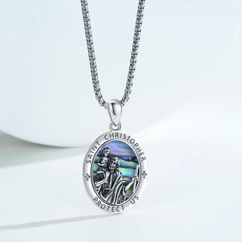 Miniatura 165 de Collar con colgante de plata de ley 925 con medalla de San Patrón, joyería religiosa para hombres y mujeres, con cadena de acero inoxidable 316L