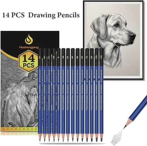 Miniatura 6 de Pro Pencils Juego de Dibujo y Bocetos de 14 piezas de Grafito (12B - 6H) Kit de Lápices Suaves Regalo Ideal para Arte de Dibujo, Bocetos, Sombreado