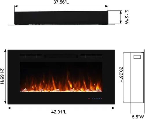Miniatura 6 de Inserto de chimenea eléctrica empotrable de 42 pulgadas, 5 ajustes de llama, juego de troncos u opciones de cristal, control de temperatura por
