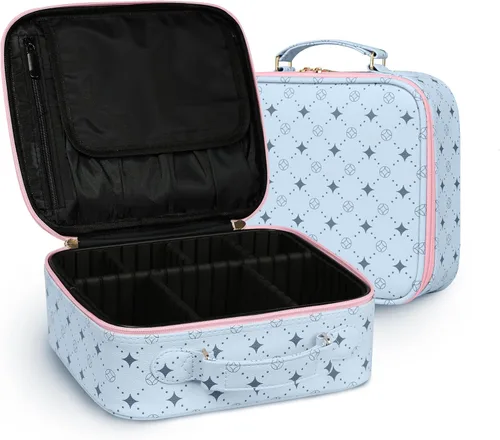 Miniatura 8 de Bolsa de maquillaje de viaje, organizador de cosméticos impermeable, divisores ajustables, estuche de tren de cosméticos portátil, organizador