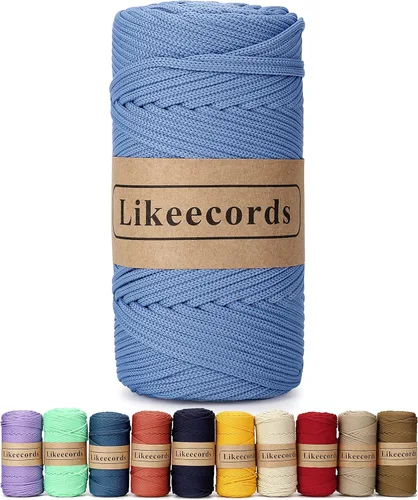 Miniatura 41 de Likeecords Cordón de macramé trenzado de poliéster de 0.157 in, 140 yardas/426 pies, hilo elástico para bolsa de ganchillo para manualidades, Verde