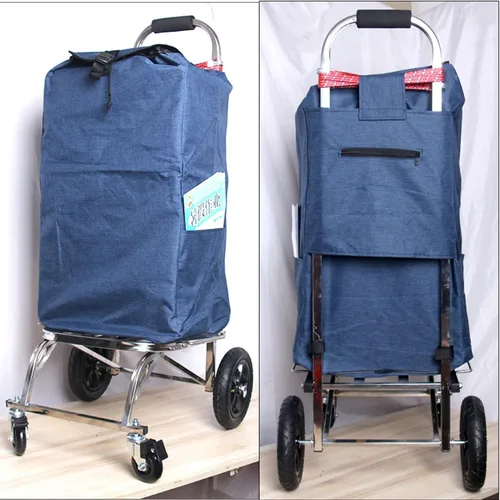 Miniatura 5 de THEGA Bolsa de compras impermeable Oxford Trolley, 15.0x11.8x27.6 in, negro, reutilizable, bolsa de almacenamiento multifuncional para carrito