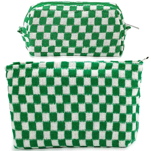 Miniatura 20 de ZLFSRQ Bolsa de maquillaje a cuadros para mujer, grande y pequeña, juego de bolsa de cosméticos a cuadros, bolsas de aseo de viaje, bolsa de Cuadros