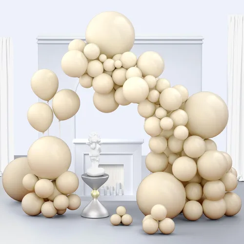 Globos color beige, 150 unidades de diferentes tamaños, paquete de globos de 18 pulgadas, 12 pulgadas, 10 pulgadas, 5 pulgadas, color marfil crema,