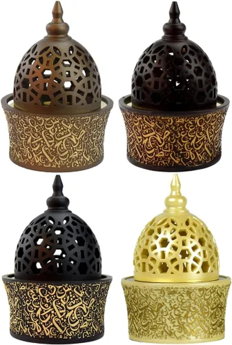 Miniatura 2 de Quemador de incienso de resina cerrada estilo caligrafía, 8 pulgadas, bandeja de metal beige, quemador árabe para yoga, aromaterapia, hogar, oficina