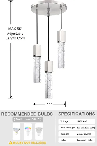 Miniatura 3 de Mini Lámpara Colgante de Cristal Integrada para Isla de Cocina, Moderna y Concisa, Accesorio de Luz de Techo Colgante, para Isla de Cocina, Comedor