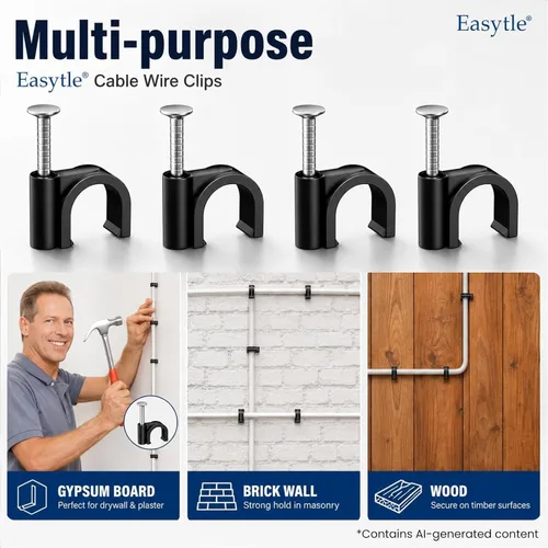 Miniatura 6 de Easytle Abrazaderas de cable de plástico, 100 clips de cable de 0.394 pulgadas, clips de cable coaxial, clips de cable coaxial, clips de cable