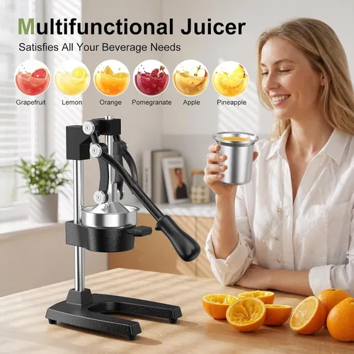 Miniatura 3 de Exprimidor manual de hierro fundido, exprimidor de mano comercial con taza de acero inoxidable, exprimidor manual de alta resistencia, prensa