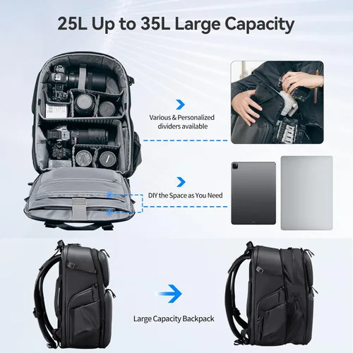 Miniatura 4 de ULANZI BP10 - Mochila rígida para cámara de 35 litros para DSLR fotografía profesional accesorios de video trípode de viaje almacenamiento bolsa