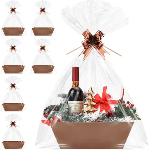 Miniatura 15 de AFOROEOA Paquete de 10 cestas vacías para regalos, cesta de regalo de papel kraft de 10 x 12 pulgadas de grosor con 10 lazos, 10 bolsas vacías