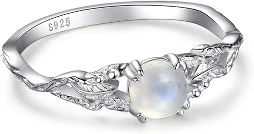 Miniatura 2 de Angol Anillo de plata de ley auténtica con piedra lunar arcoíris para mujer, anillo de pulgar minimalista con caja