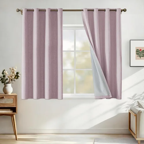 Miniatura 80 de Cortinas de lino 100% opacas para dormitorio, cortinas opacas de 45 pulgadas de largo, cortinas de oscurecimiento de habitación para sala de estar