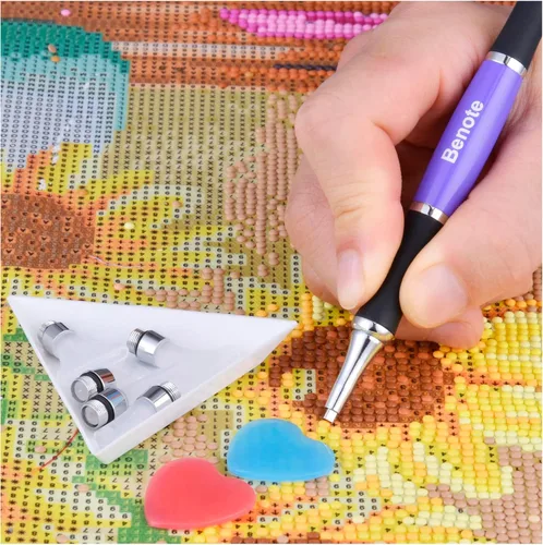 Miniatura 7 de benote Bolígrafo ergonómico de pintura artística de diamante, punta de metal de goma doble con rosca redonda y cuadrada para pintura de diamante 5D