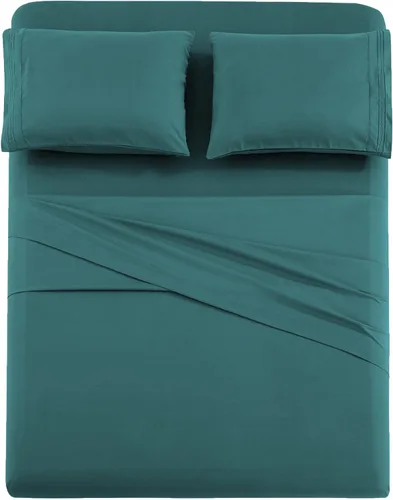 Miniatura 3 de Marina Decoration Juego de sábanas de 4 piezas con 2 fundas de almohada bordadas, de rayón sólido de bambú para todas las estaciones, con 2 fundas